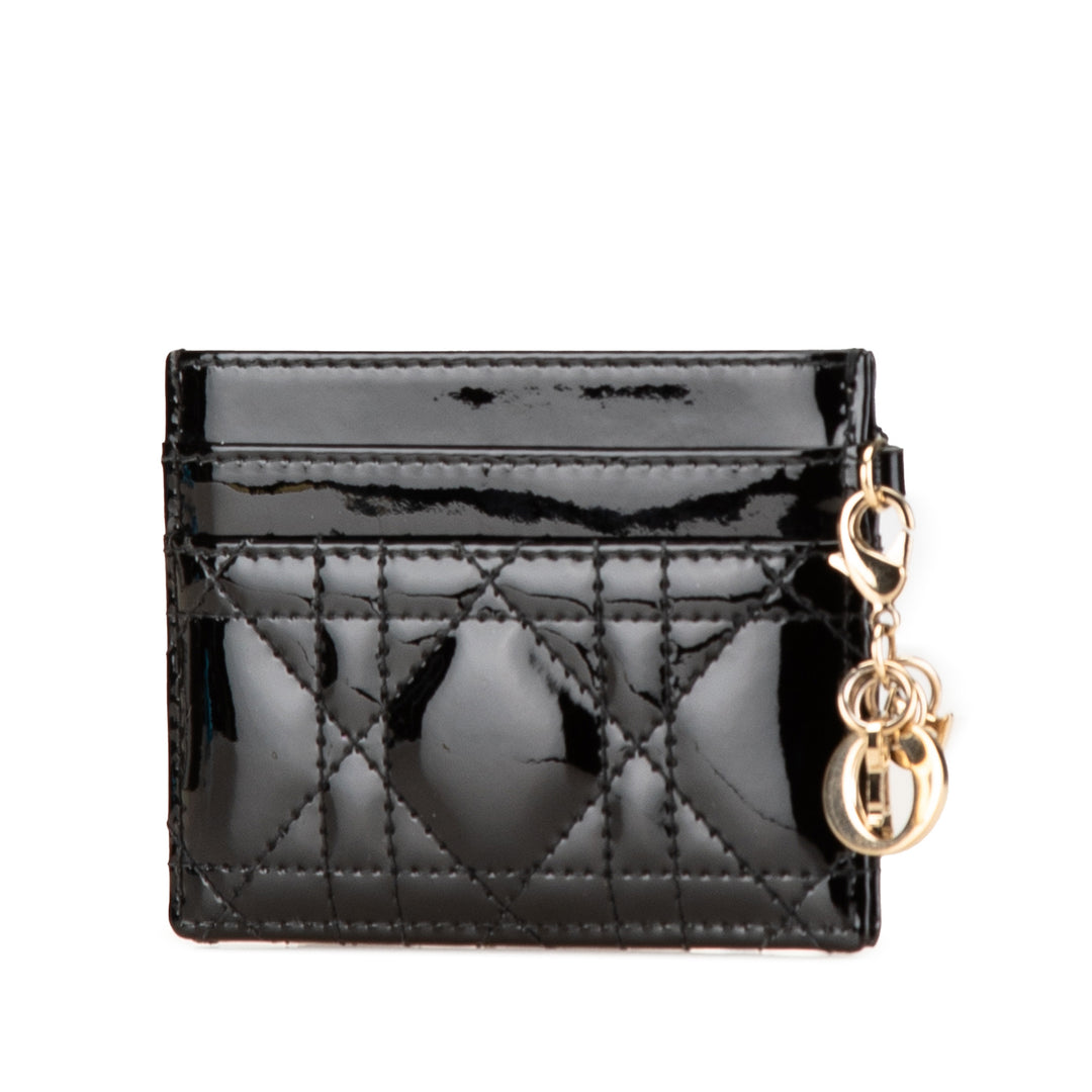 Patent Cannage Lady Dior Freesia Card Holder Black - Gaby Paris