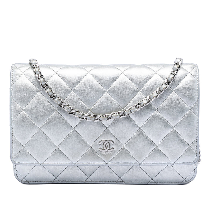 Chanel CC Matelassé Metallic Cuir d’agneau Wallet on Chain