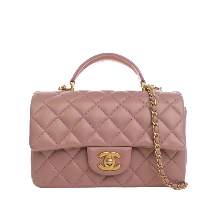 Classic Rectangulaire à rabat Mini Cuir d'agneau Rose