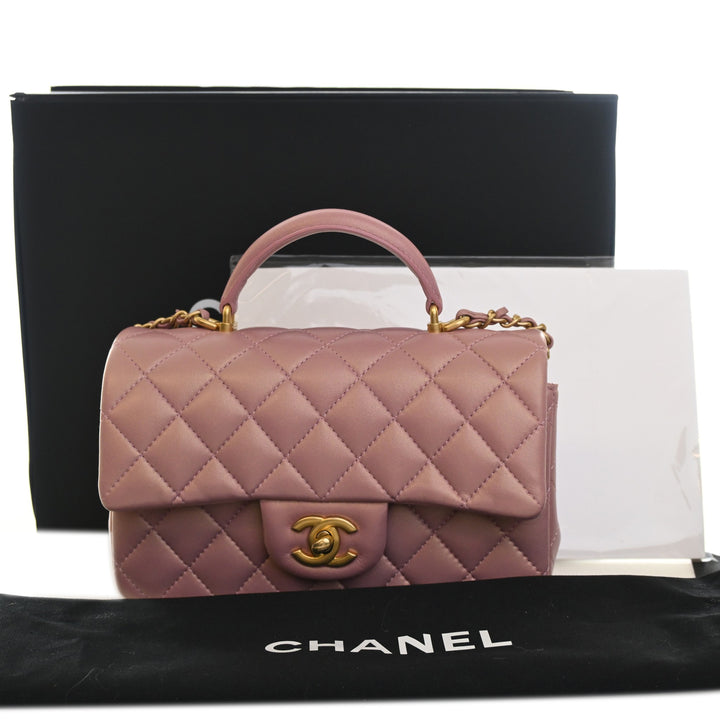 Classic Rectangulaire à rabat Mini Cuir d'agneau Rose
