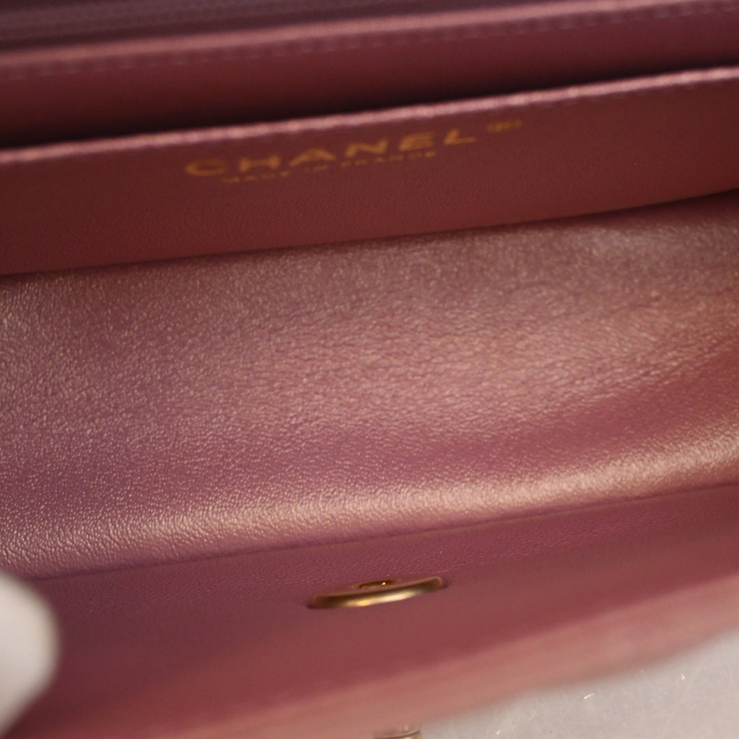 Classic Rectangulaire à rabat Mini Cuir d'agneau Rose