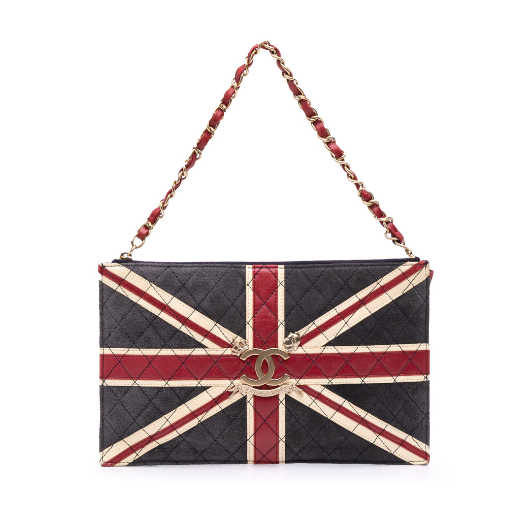 Quilted Suede Union Jack Shoulder Bag Blue - Gaby Paris