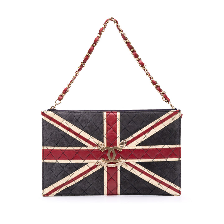 Quilted Suede Union Jack Shoulder Bag Blue - Gaby Paris