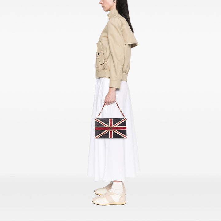 Quilted Suede Union Jack Shoulder Bag Blue - Gaby Paris