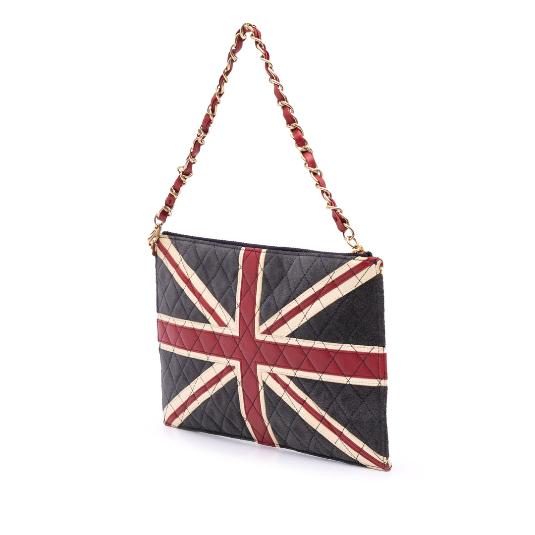 Quilted Suede Union Jack Shoulder Bag Blue - Gaby Paris