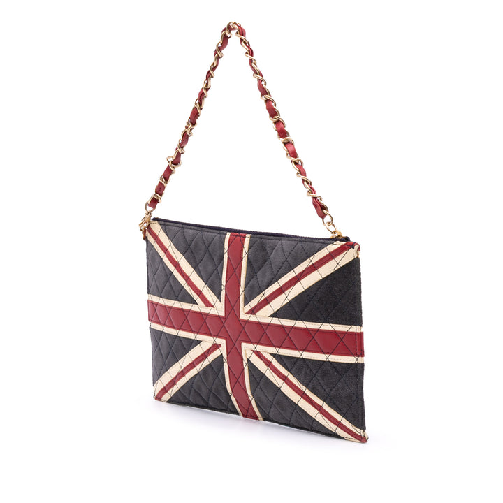 Quilted Suede Union Jack Shoulder Bag Blue - Gaby Paris