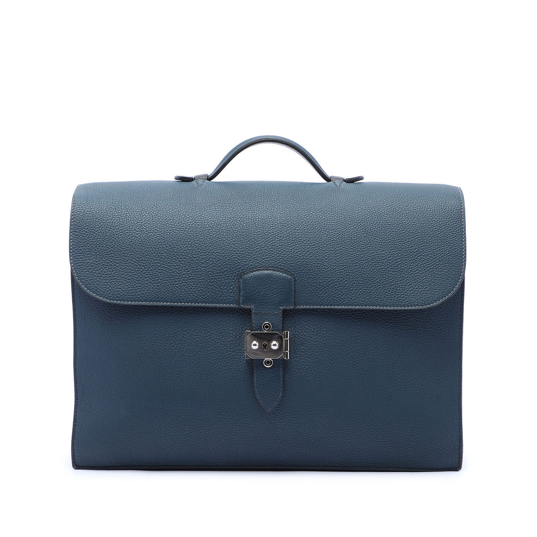 Hermès Porte-documents Casaque a Depeches 38 Togo Bleu – vue principale – GABY PARIS