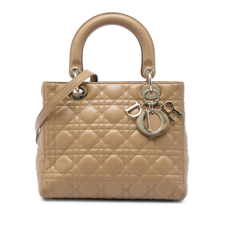 Dior Lady Dior Cannage Moyen Cuir d'agneau Beige – vue principale – GABY PARIS