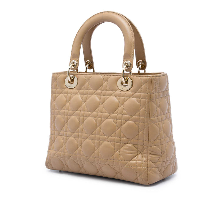 Dior Lady Dior Cannage Moyen Cuir d'agneau Beige – vue 2 – GABY PARIS
