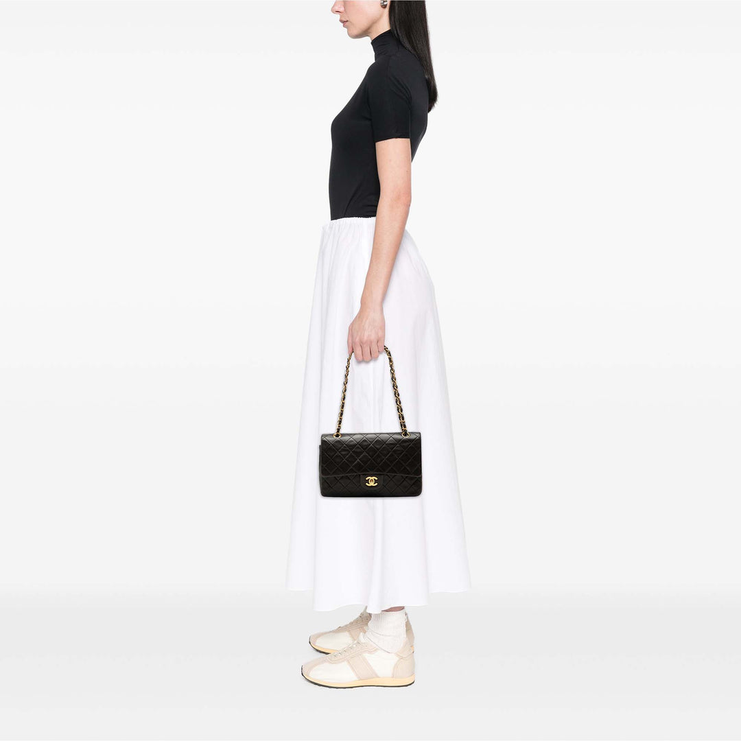 Classic Double rabat Moyen Cuir d'agneau Noir