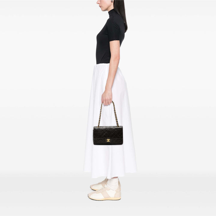 Classic Double rabat Moyen Cuir d'agneau Noir