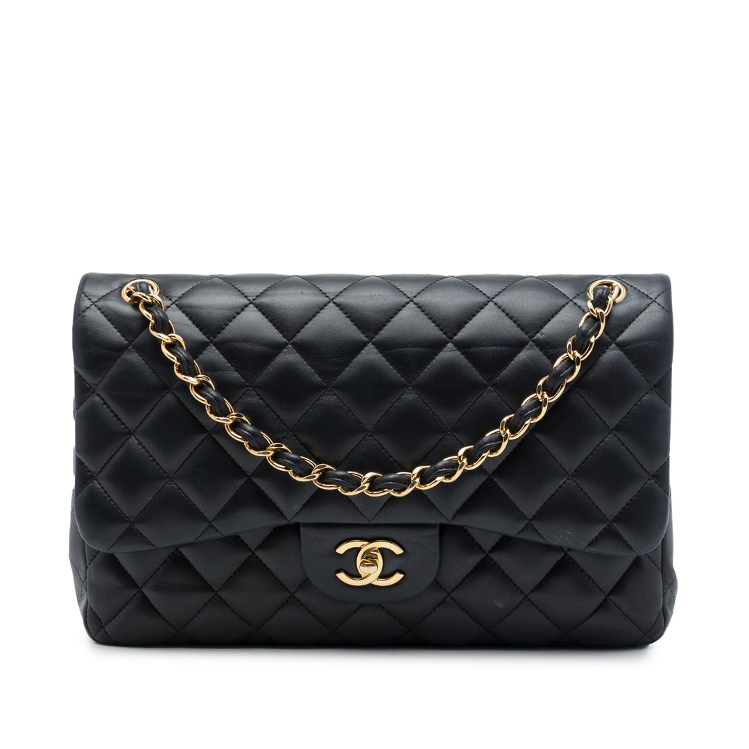 Chanel Classic Double rabat Jumbo Cuir d'agneau Noir – vue principale – GABY PARIS