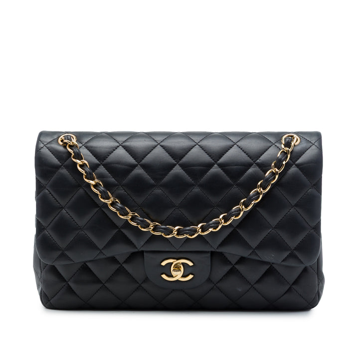 Chanel Classic Double rabat Jumbo Cuir d'agneau Noir – vue principale – GABY PARIS