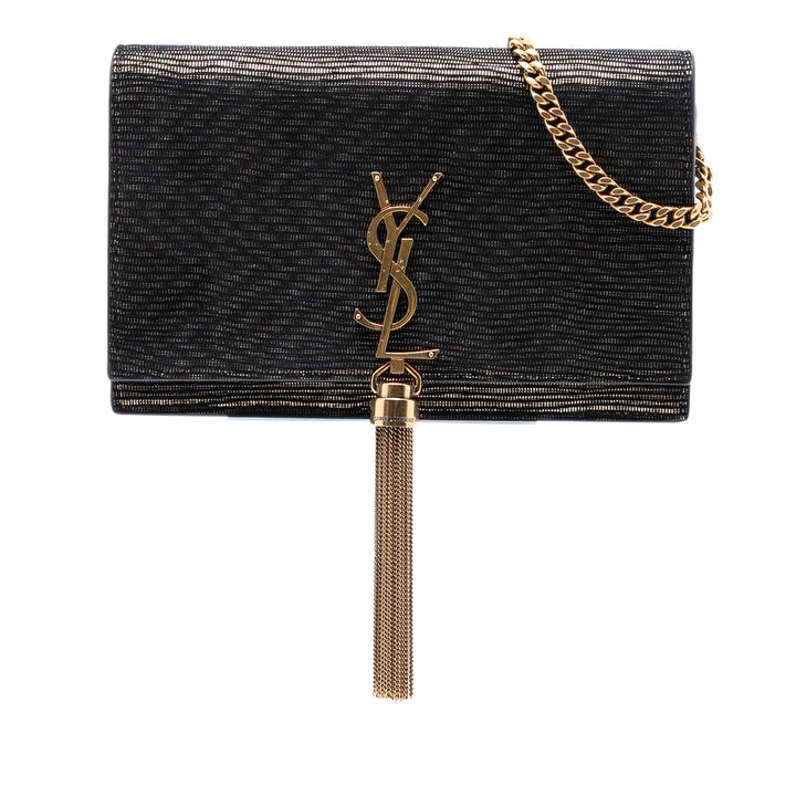 Saint Laurent Daim Monogram Kate Pompon Wallet on Chain
