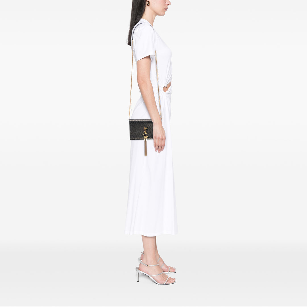 Saint Laurent Daim Monogram Kate Pompon Wallet on Chain