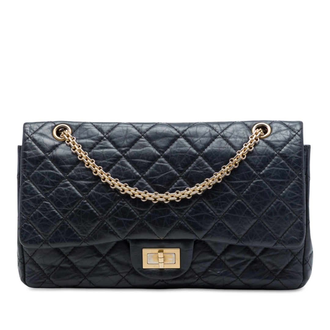 Matelassé vieilli Reissue 2.55 Double rabat 227 Cuir de veau Noir