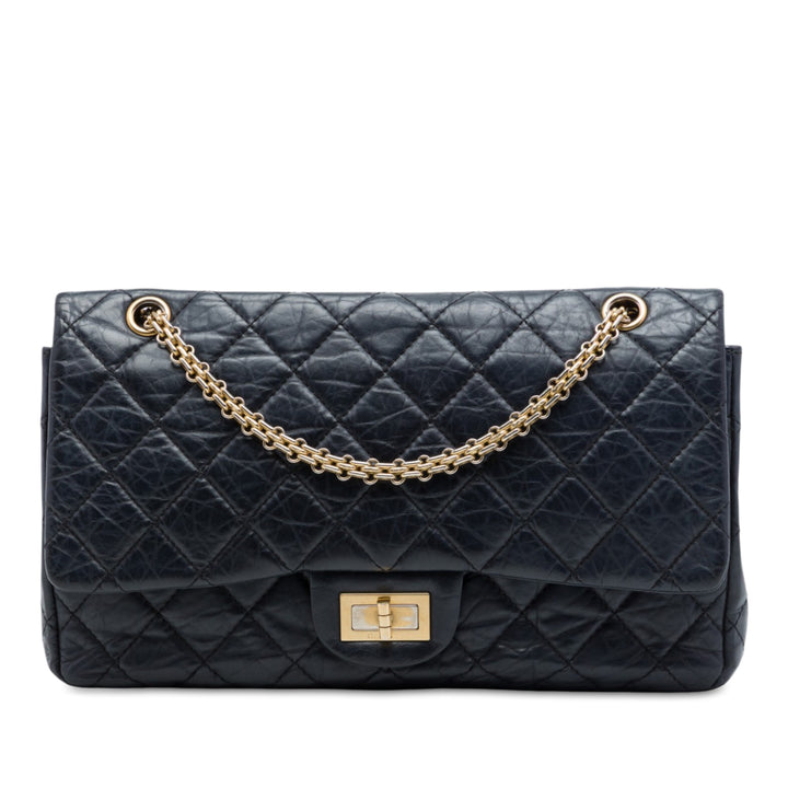 Matelassé vieilli Reissue 2.55 Double rabat 227 Cuir de veau Noir