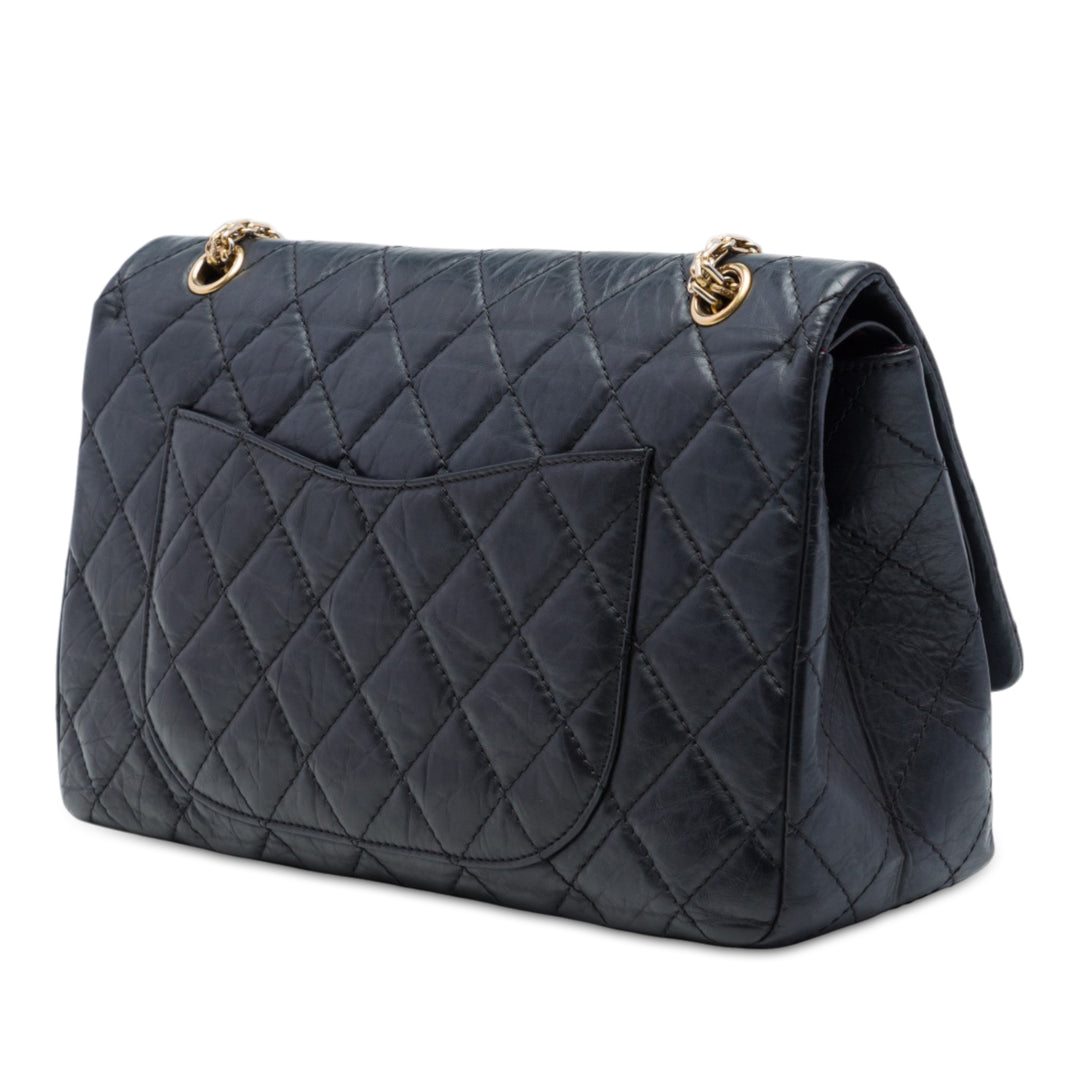 Matelassé vieilli Reissue 2.55 Double rabat 227 Cuir de veau Noir