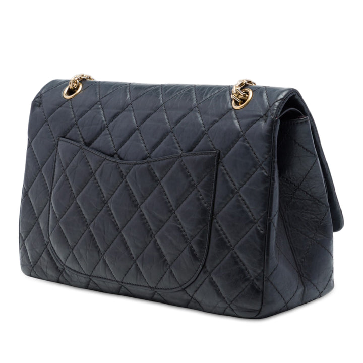 Matelassé vieilli Reissue 2.55 Double rabat 227 Cuir de veau Noir