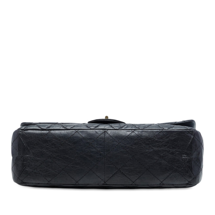 Matelassé vieilli Reissue 2.55 Double rabat 227 Cuir de veau Noir