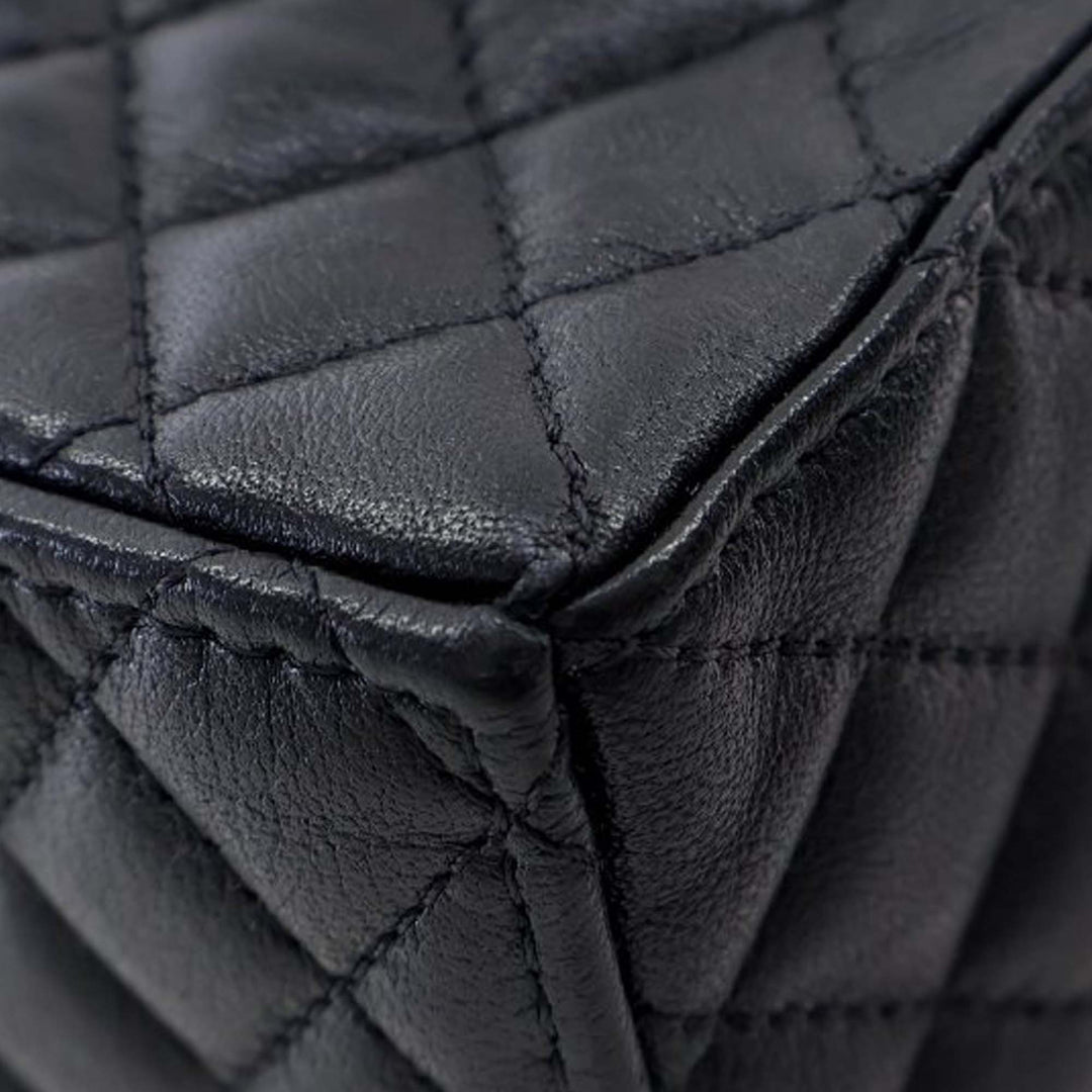 Mini Quilted Calfskin Drawstring Bucket Bag Black - Gaby Paris