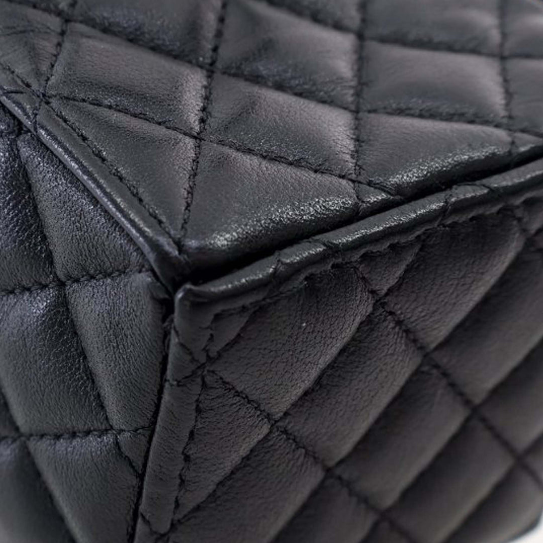 Mini Quilted Calfskin Drawstring Bucket Bag Black - Gaby Paris