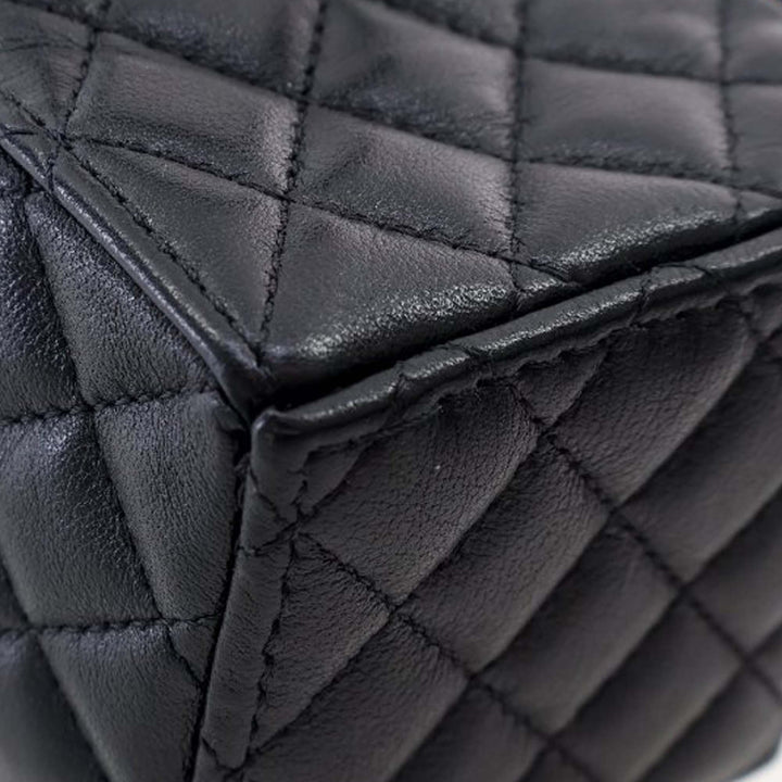 Mini Quilted Calfskin Drawstring Bucket Bag Black - Gaby Paris