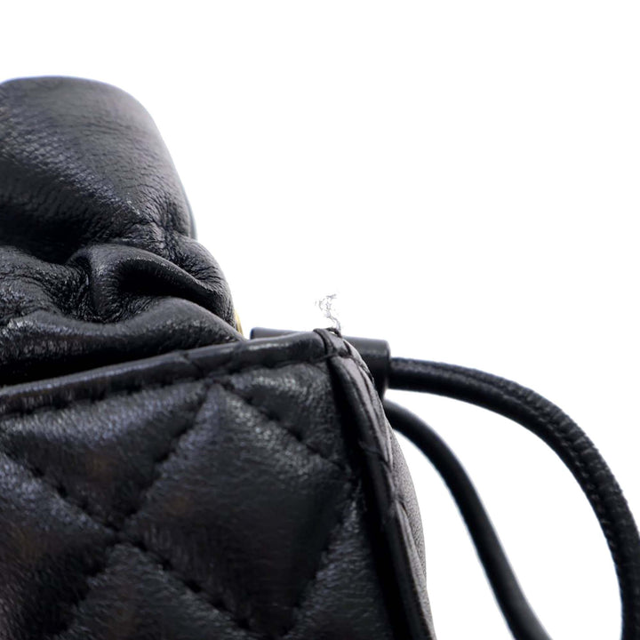 Mini Quilted Calfskin Drawstring Bucket Bag Black - Gaby Paris