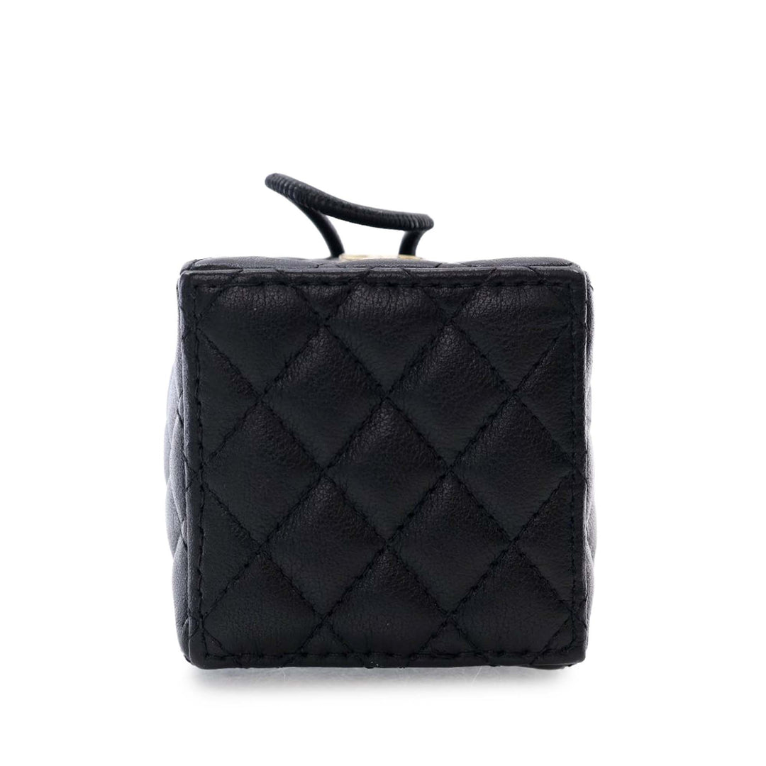 Mini Quilted Calfskin Drawstring Bucket Bag Black - Gaby Paris