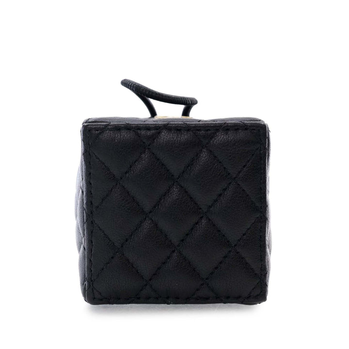 Mini Quilted Calfskin Drawstring Bucket Bag Black - Gaby Paris