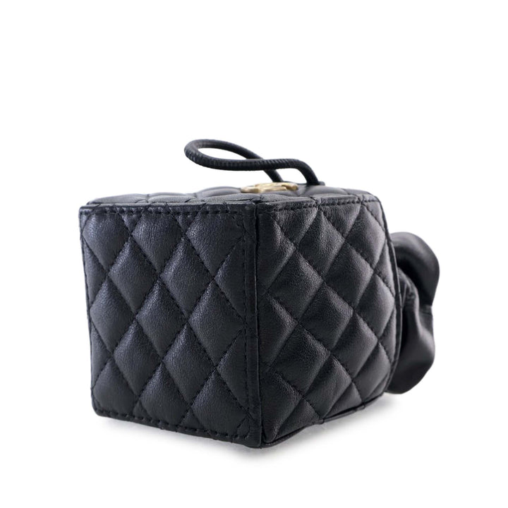 Mini Quilted Calfskin Drawstring Bucket Bag Black - Gaby Paris