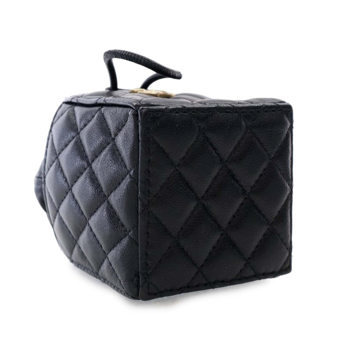 Mini Quilted Calfskin Drawstring Bucket Bag Black - Gaby Paris