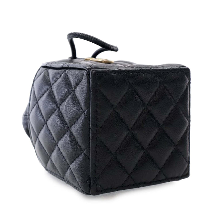 Mini Quilted Calfskin Drawstring Bucket Bag Black - Gaby Paris