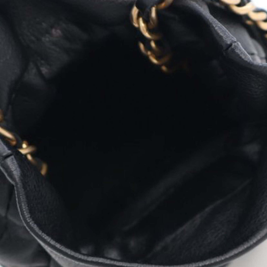 Mini Quilted Calfskin Drawstring Bucket Bag Black - Gaby Paris