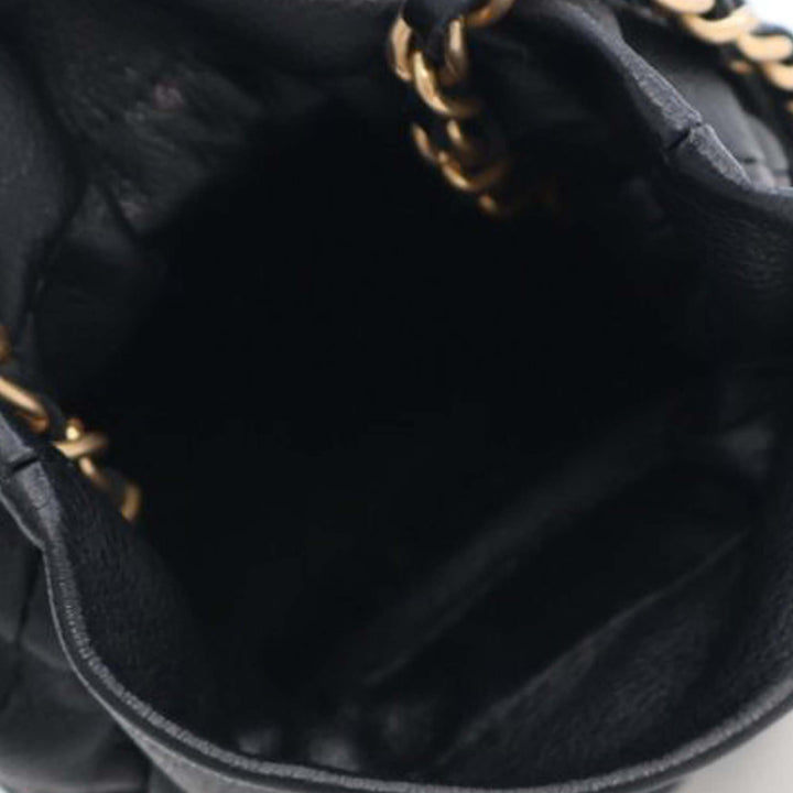 Mini Quilted Calfskin Drawstring Bucket Bag Black - Gaby Paris