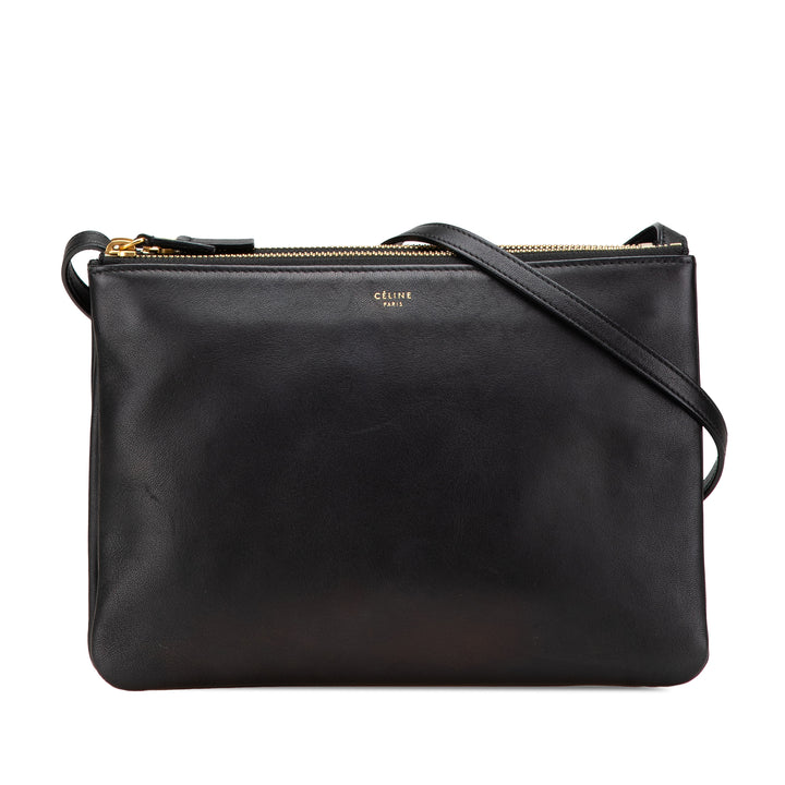 Large Lambskin Trio Crossbody Black - Gaby Paris