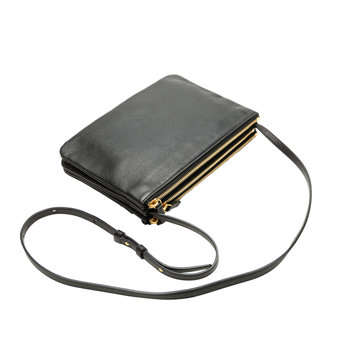 Large Lambskin Trio Crossbody Black - Gaby Paris