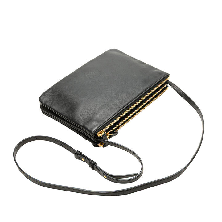 Large Lambskin Trio Crossbody Black - Gaby Paris