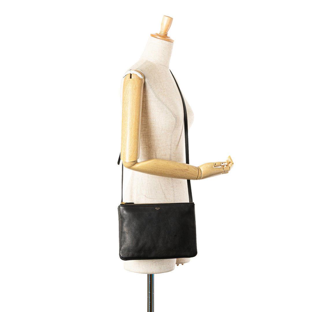 Large Lambskin Trio Crossbody Black - Gaby Paris