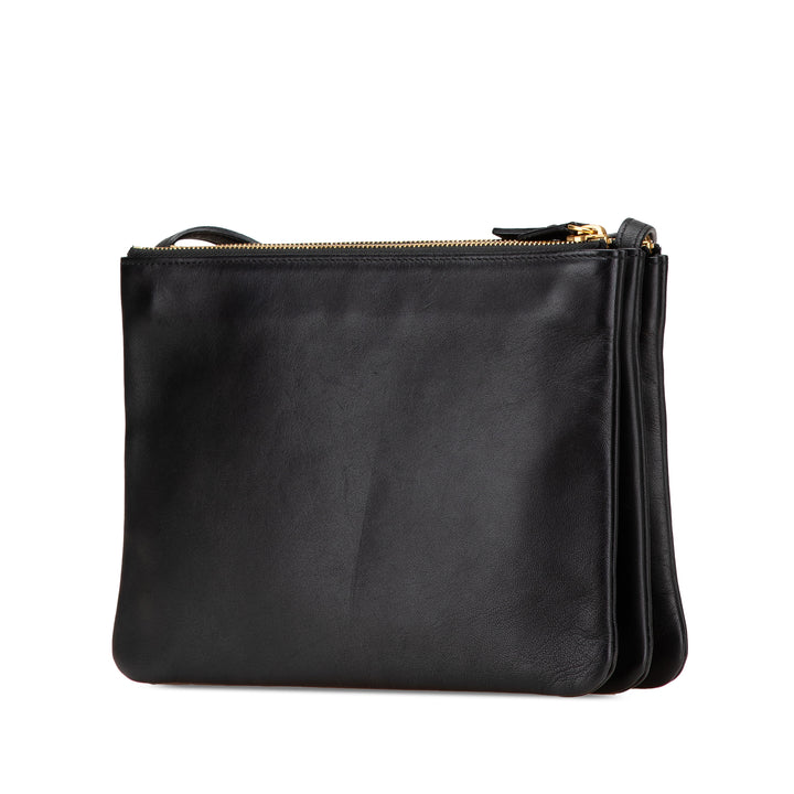 Large Lambskin Trio Crossbody Black - Gaby Paris