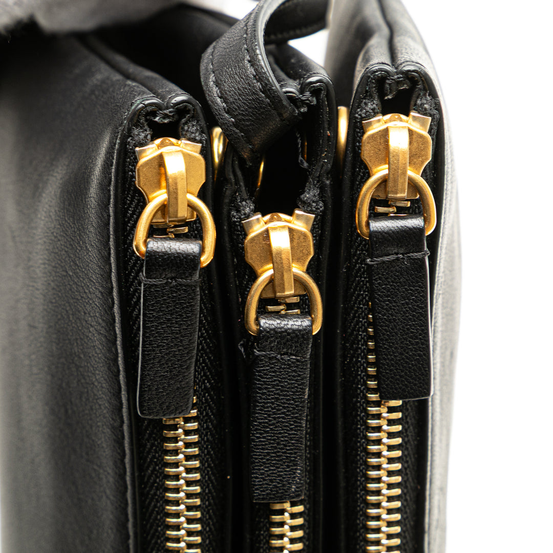Large Lambskin Trio Crossbody Black - Gaby Paris