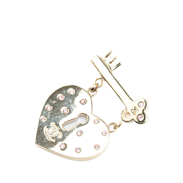 Gold Plated Heart Lock and Key Brooch Pin Gold - Gaby Paris