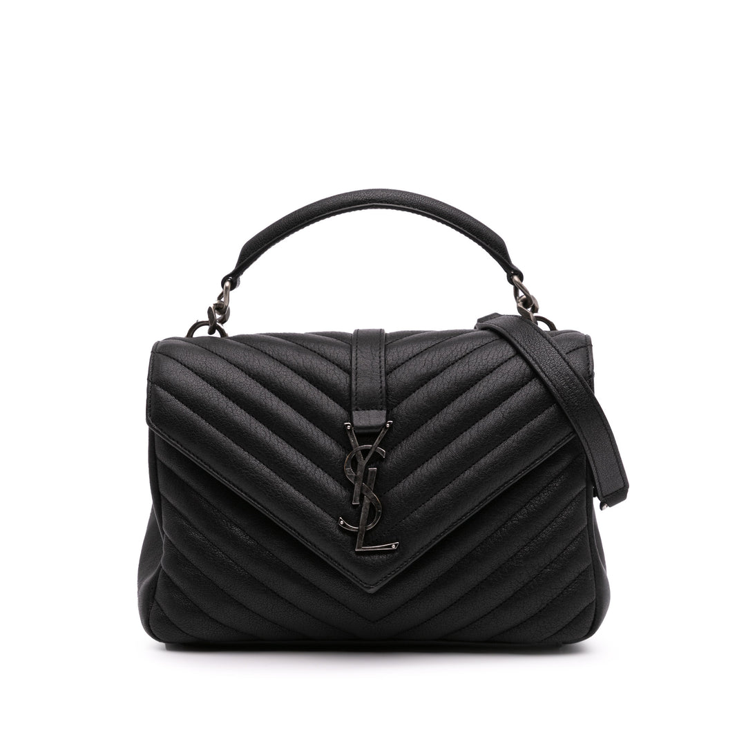 Medium Quilted Chevron Sheepskin College Satchel Black - Gaby Paris