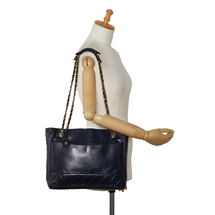 Quilted Lambskin Tote Bag Black - Gaby Paris