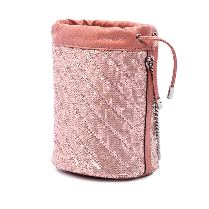 GG Marmont Sequinsed Diagonal Matelasse Sac seau Petit Cuir de veau Rose