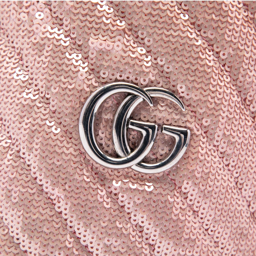 GG Marmont Sequinsed Diagonal Matelasse Sac seau Petit Cuir de veau Rose