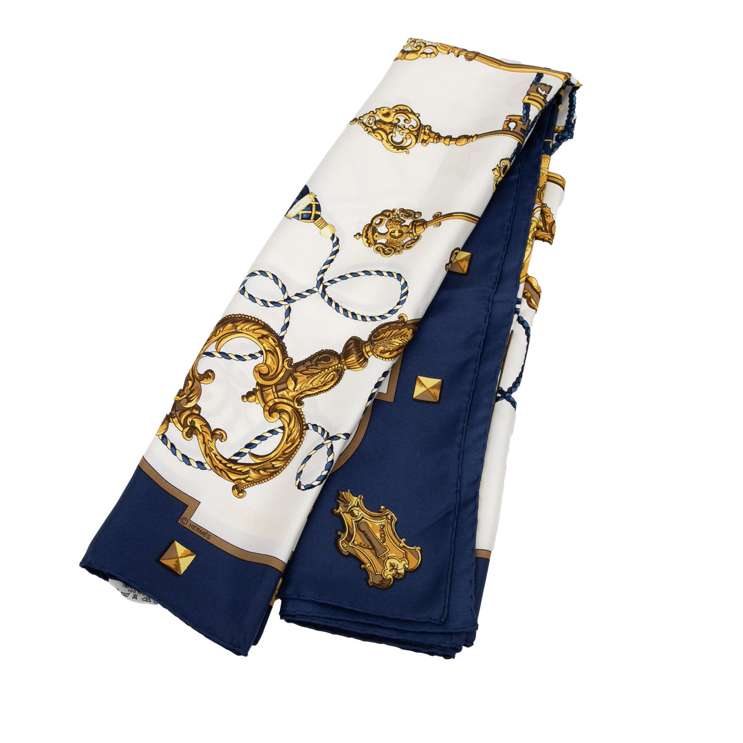 Hermès Les Cles Soie Foulard 90 Blanc – GABY PARIS Authentique