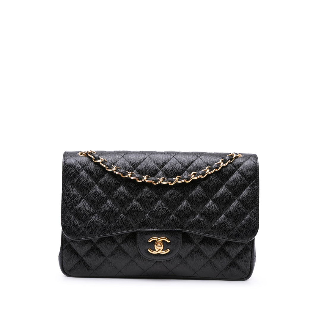 Jumbo Classic Caviar Double Flap Black - Gaby Paris