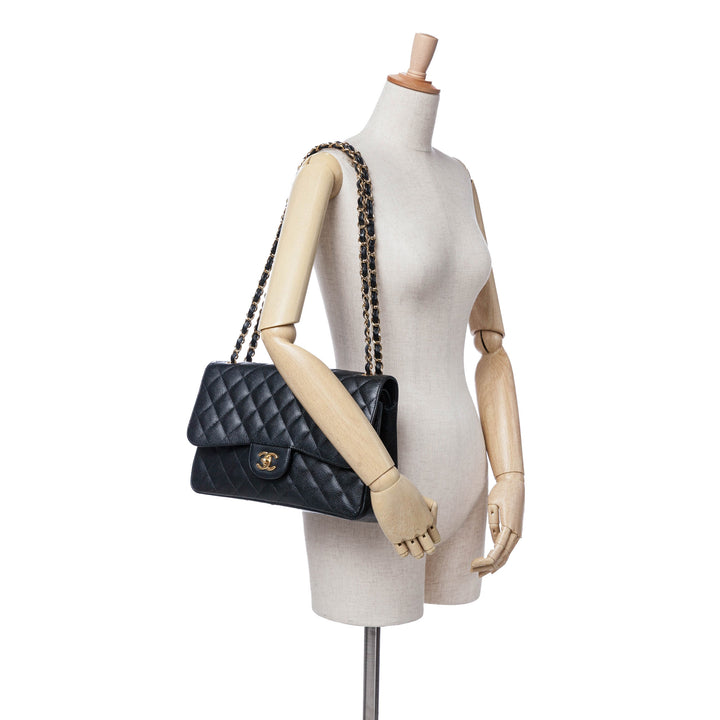 Jumbo Classic Caviar Double Flap Black - Gaby Paris