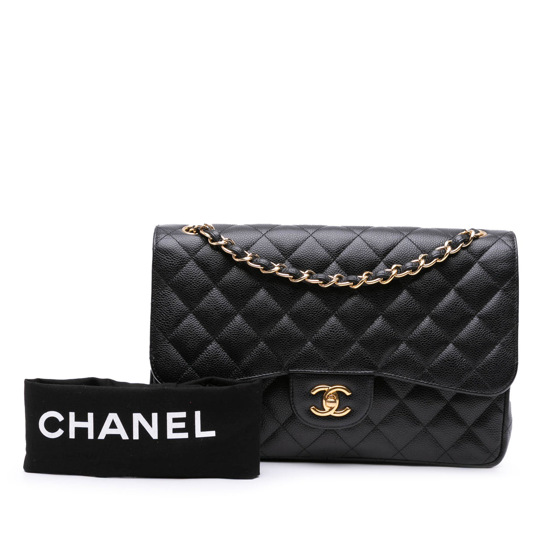 Jumbo Classic Caviar Double Flap Black - Gaby Paris